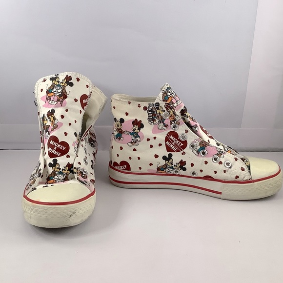 Disney Womens Mickey & Minnie White Canvas Hi-Top Sneakers 6.5 - Needs Laces - Picture 2 of 8